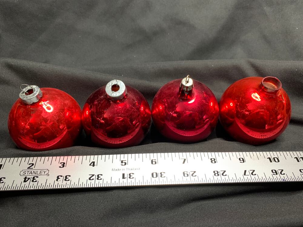 Vintage Red Glass Christmas Ball Ornaments Lot of 4 Rauch Made in USA MCM